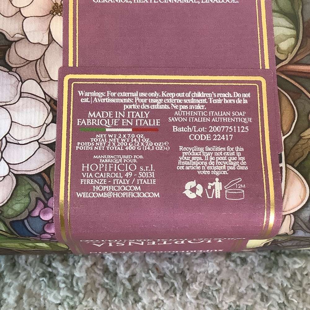 Hopificio Firenze Hydrangea Triple-Milled Soap Made in Italy NWT two bars 2x7oz - Picture 11 of 16